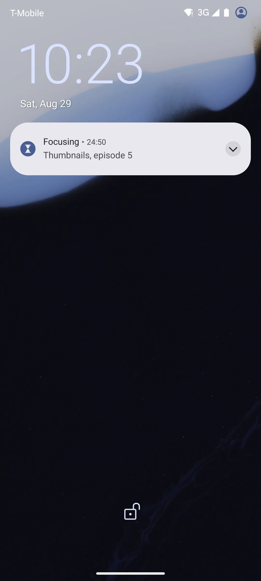 The phone's lock screen while a session runs, with the Untimer countdown drawn on it by the system.